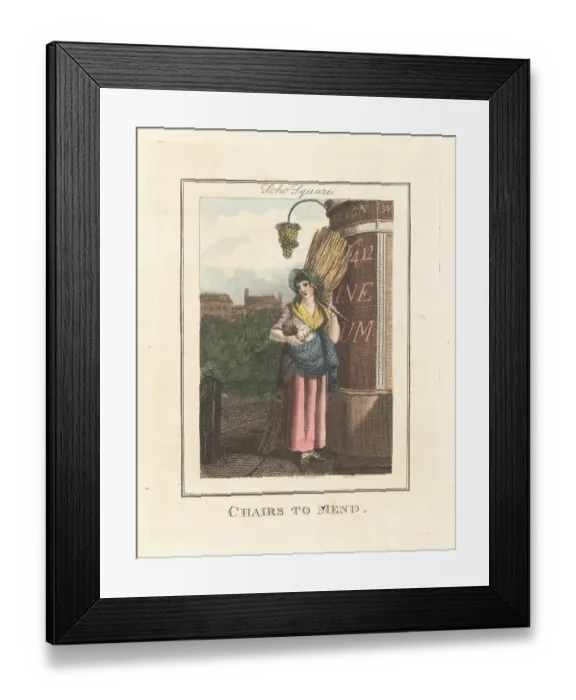 Framed Print : Chair-mender bundle of rushes in Soho Square, London, 1805 Framed Print : Chair-mender bundle of rushes in Soho Square, London, 1805