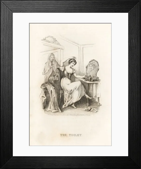 Framed Print : The skeleton of Death and a woman at her toilette Framed Print : The skeleton of Death and a woman at her toilette