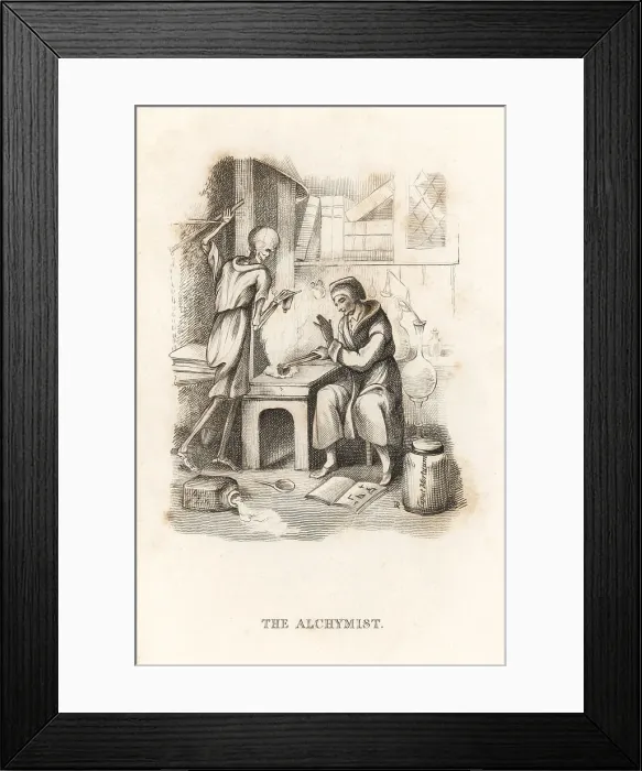 Framed Print : The skeleton of Death and the alchemist Framed Print : The skeleton of Death and the alchemist