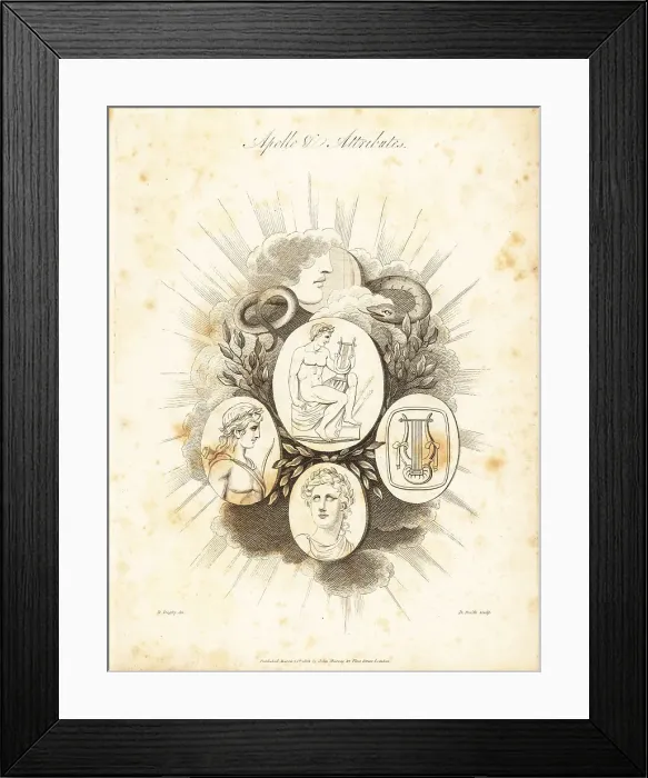 Framed Print : Apollo, god of music and dance, and his attributes Framed Print : Apollo, god of music and dance, and his attributes