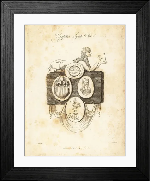 Framed Print : Egyptian sphynx, scarab beetle, Horus, etc Framed Print : Egyptian sphynx, scarab beetle, Horus, etc