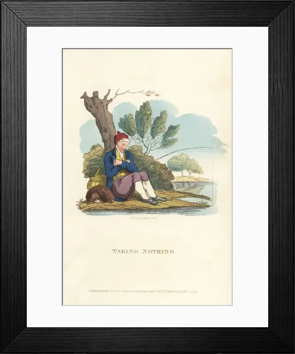 Framed Print : English gentleman fishing on a river bank, Regency era Framed Print : English gentleman fishing on a river bank, Regency era
