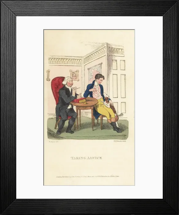 Framed Print : English gentleman playing with a dog in a study, Regency era Framed Print : English gentleman playing with a dog in a study, Regency era