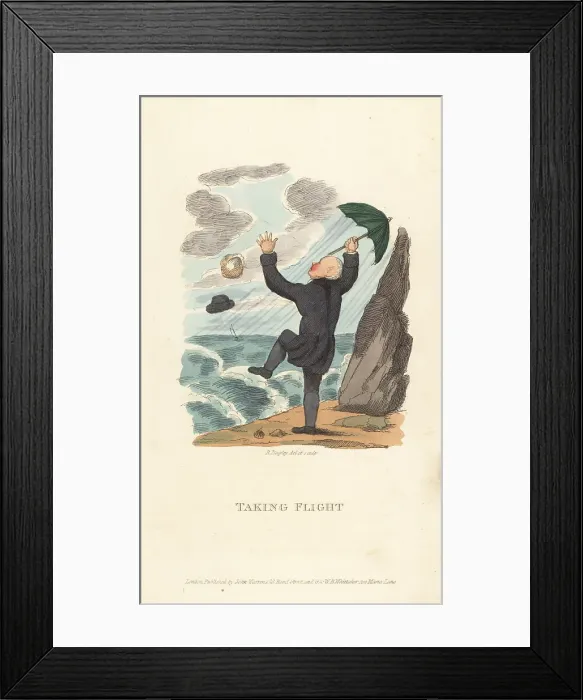 Framed Print : English gentleman losing his wig and hat, Regency era Framed Print : English gentleman losing his wig and hat, Regency era