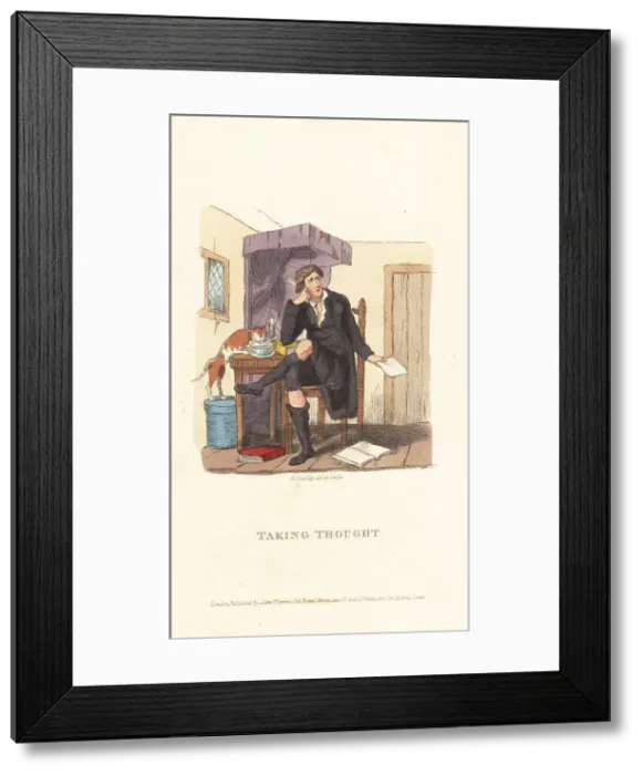 Framed Print : English gentleman writing poetry in a garret, Regency era Framed Print : English gentleman writing poetry in a garret, Regency era