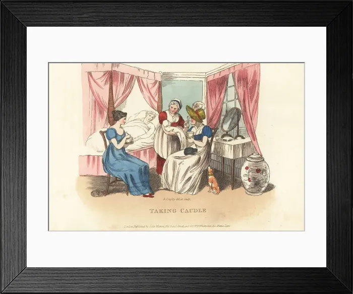 Framed Print : English ladies celebrating the birth of a child, Regency era Framed Print : English ladies celebrating the birth of a child, Regency era
