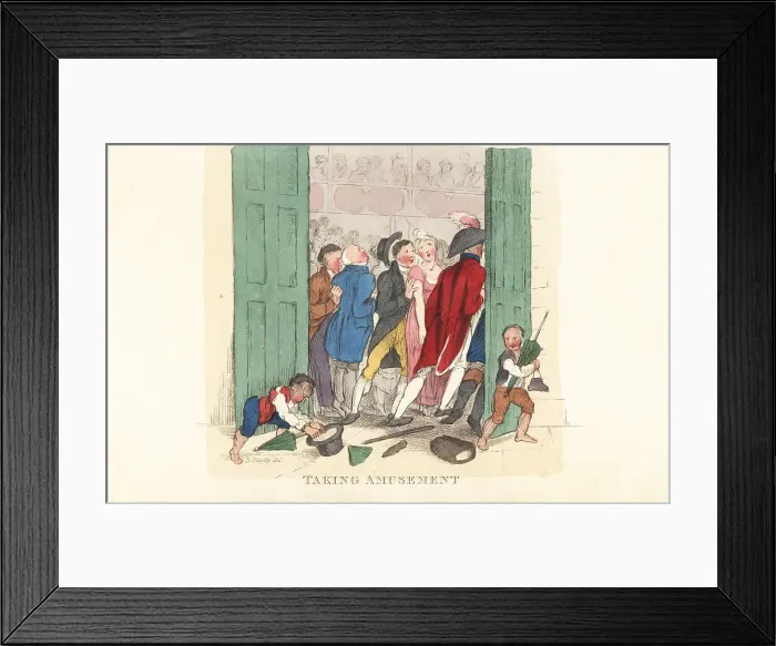 Framed Print : English gentleman with lady in a riot at the opera, Regency era Framed Print : English gentleman with lady in a riot at the opera, Regency era