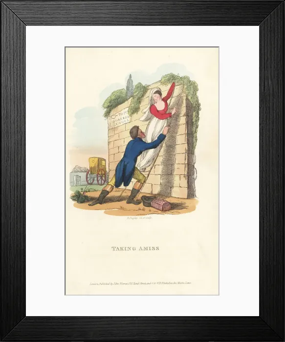 Framed Print : English gentleman eloping with a lady, Regency era Framed Print : English gentleman eloping with a lady, Regency era