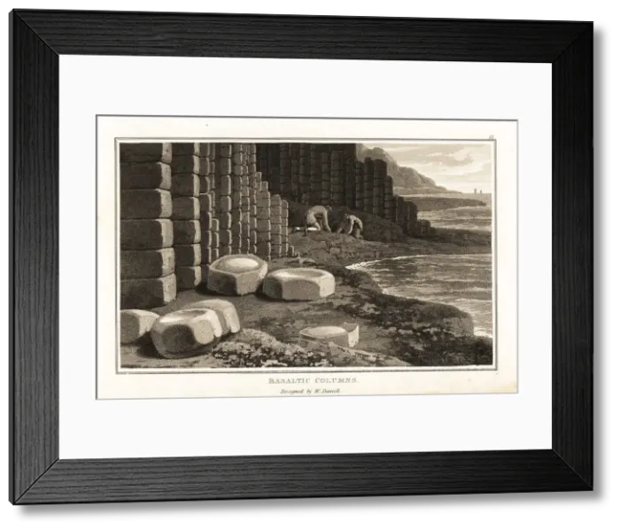 Framed Print : Scientists investigating basalt columns, Staffa, Scotland Framed Print : Scientists investigating basalt columns, Staffa, Scotland