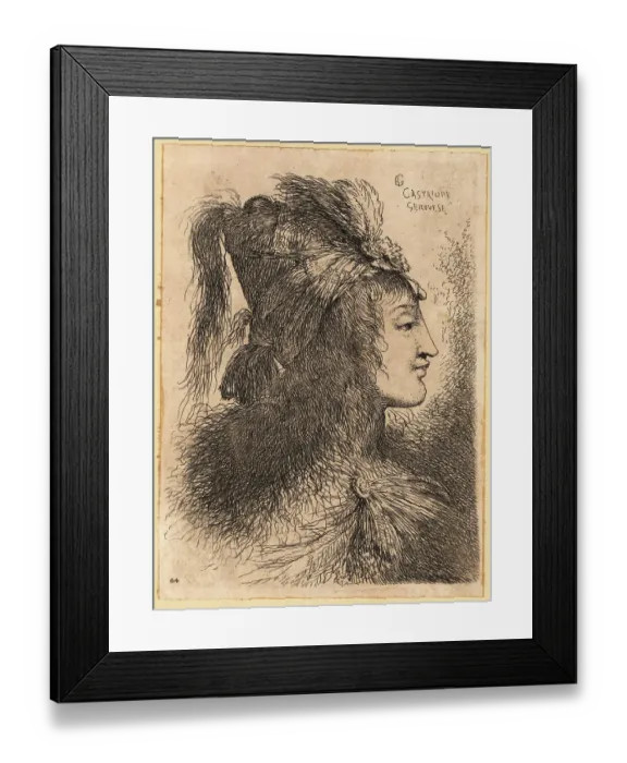 Framed Print : Young woman wearing a conical turban with plumes, 17th century Framed Print : Young woman wearing a conical turban with plumes, 17th century