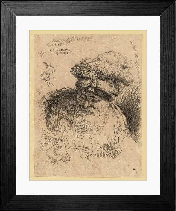 Framed Print : Bust of an old man with beard wearing a turban, 17th century Framed Print : Bust of an old man with beard wearing a turban, 17th century