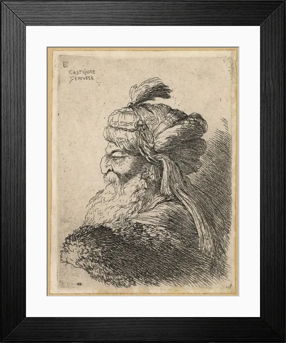Framed Print : Bust of an old man with beard wearing a turban, 17th century Framed Print : Bust of an old man with beard wearing a turban, 17th century