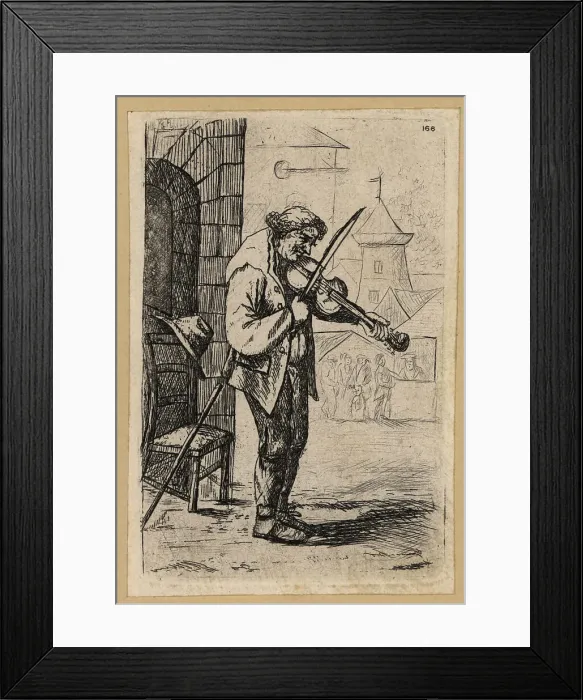 Framed Print : Fiddler playing on a street corner, 18th century Framed Print : Fiddler playing on a street corner, 18th century