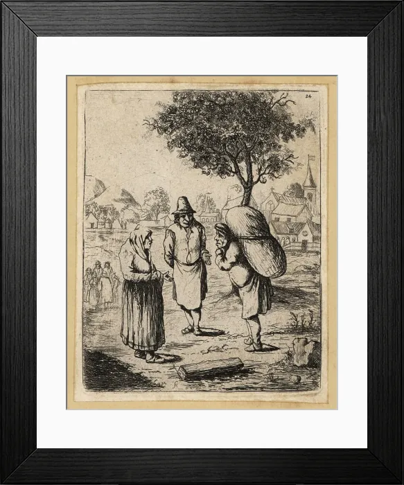 Framed Print : 17th century Dutch peasants talking in a field Framed Print : 17th century Dutch peasants talking in a field