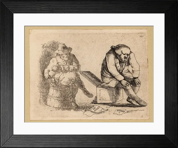 Framed Print : Man with his trousers down defecating on a toilet, 18th century Framed Print : Man with his trousers down defecating on a toilet, 18th century