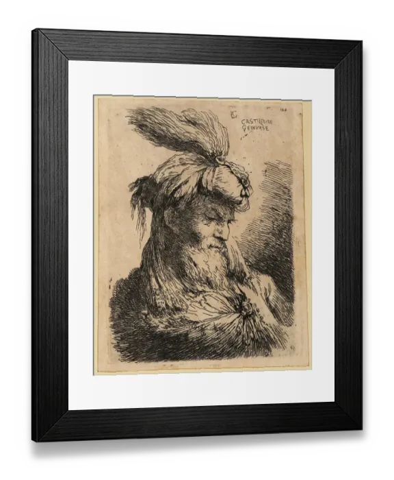 Framed Print : Bust of an old man looking down, bearded, wearing a turban with Framed Print : Bust of an old man looking down, bearded, wearing a turban with