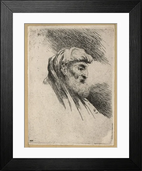Framed Print : Bust of an old man with beard, wearing a turban, in profile, 17t Framed Print : Bust of an old man with beard, wearing a turban, in profile, 17t