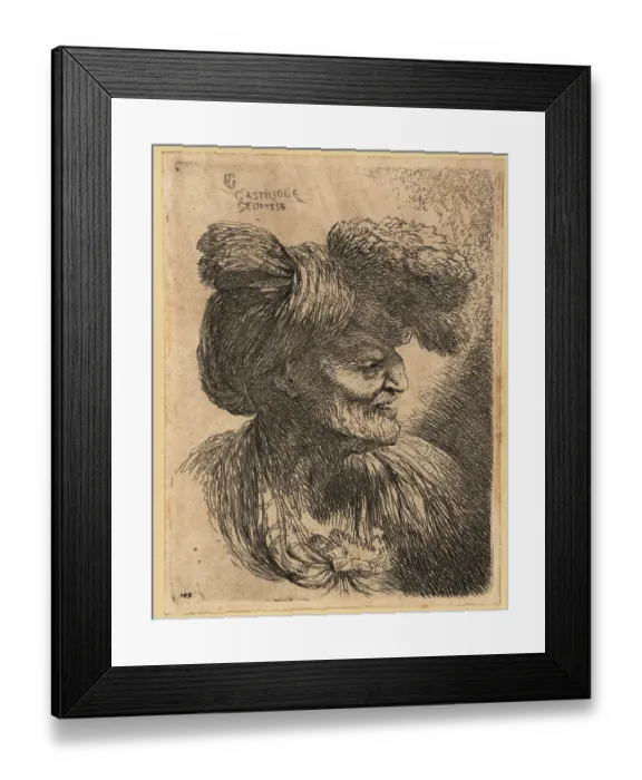 Framed Print : Bust of an old man, wearing a large turban, in profile, 17th cen Framed Print : Bust of an old man, wearing a large turban, in profile, 17th cen