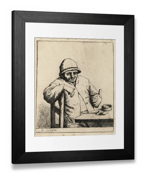 Framed Print : Dutch peasant in cap with a tobacco pipe at a tavern table Framed Print : Dutch peasant in cap with a tobacco pipe at a tavern table