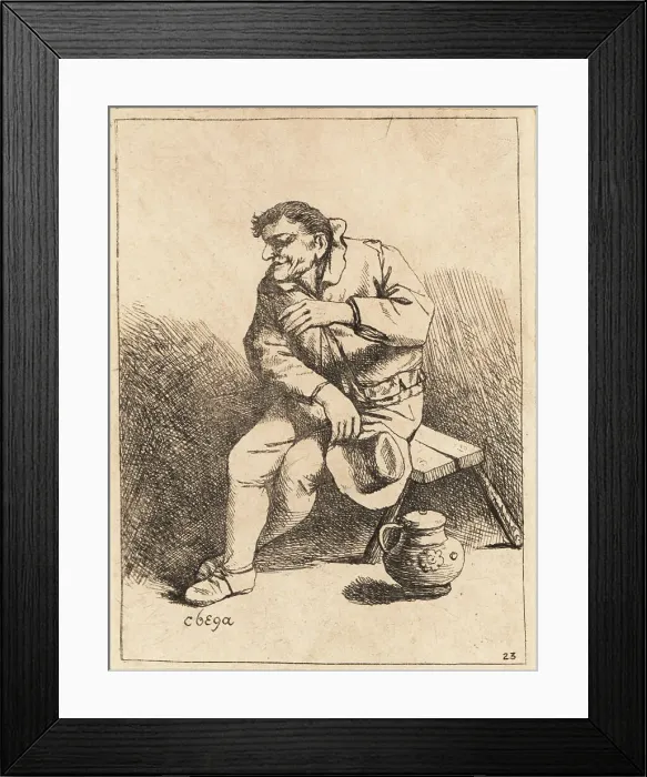 Framed Print : Dutch man sitting on a bench, holding his hat Framed Print : Dutch man sitting on a bench, holding his hat