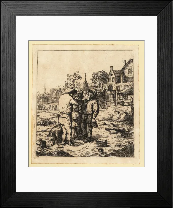 Framed Print : Peasants talking in a field, 17th century Framed Print : Peasants talking in a field, 17th century