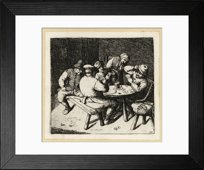 Framed Print : Dutch peasants playing a game of cards at a table in a tavern Framed Print : Dutch peasants playing a game of cards at a table in a tavern
