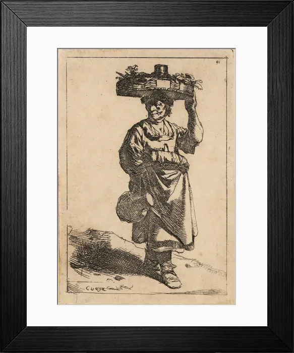 Framed Print : Dutch peasant woman carrying a basket on her head, 17th century Framed Print : Dutch peasant woman carrying a basket on her head, 17th century