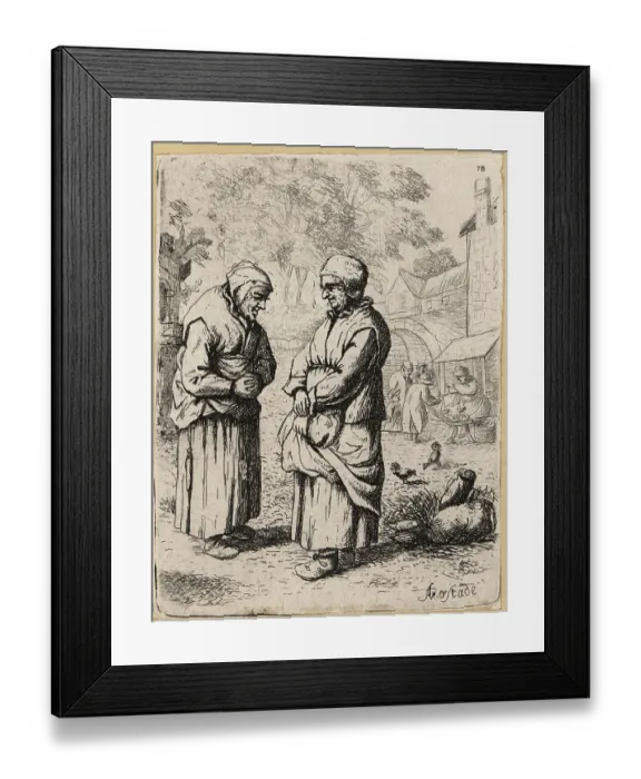 Framed Print : 17th century Dutch peasant women gossiping in a village street Framed Print : 17th century Dutch peasant women gossiping in a village street