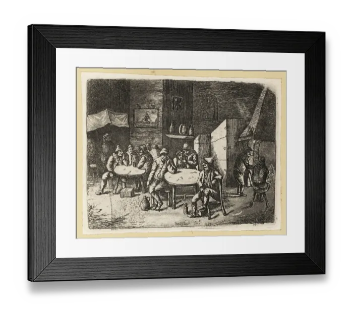 Framed Print : 17th century Dutch tavern scene, with many peasants drinking Framed Print : 17th century Dutch tavern scene, with many peasants drinking