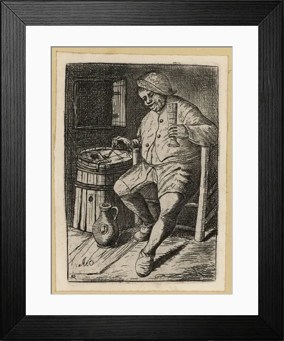 Framed Print : 17th century Dutch peasant man drinking and smoking in a tavern Framed Print : 17th century Dutch peasant man drinking and smoking in a tavern