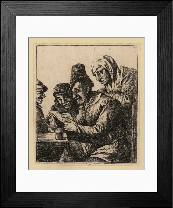 Framed Print : Man reading a letter to an audience at a table in a tavern, 17th Framed Print : Man reading a letter to an audience at a table in a tavern, 17th
