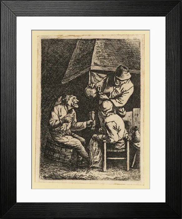 Framed Print : 17th century Dutch peasants drinking near a fireplace Framed Print : 17th century Dutch peasants drinking near a fireplace