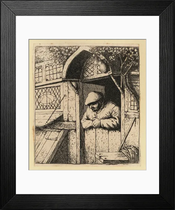 Framed Print : 17th century Dutch peasant leaning on his door gate Framed Print : 17th century Dutch peasant leaning on his door gate