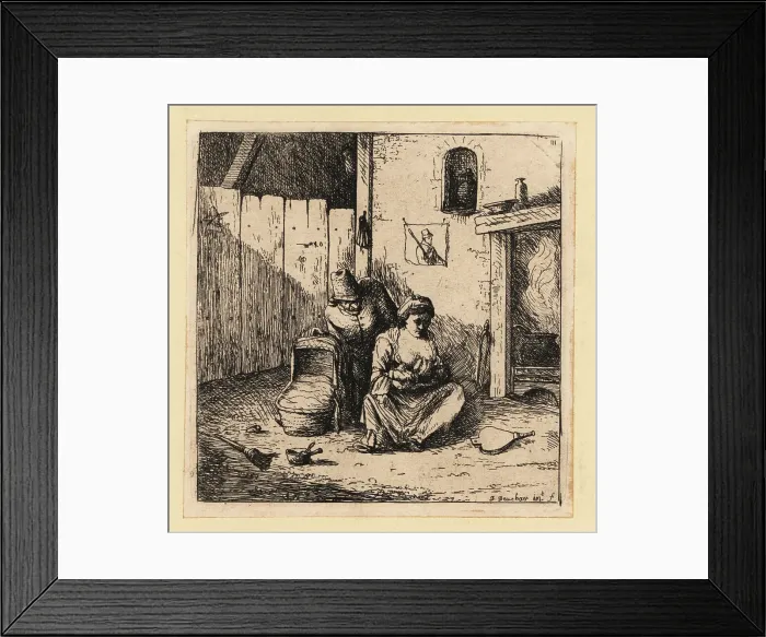 Framed Print : 17th century man watching a mother breastfeeding a child in fron Framed Print : 17th century man watching a mother breastfeeding a child in fron