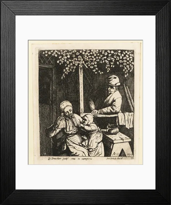 Framed Print : 17th century Dutch family playing with a doll Framed Print : 17th century Dutch family playing with a doll