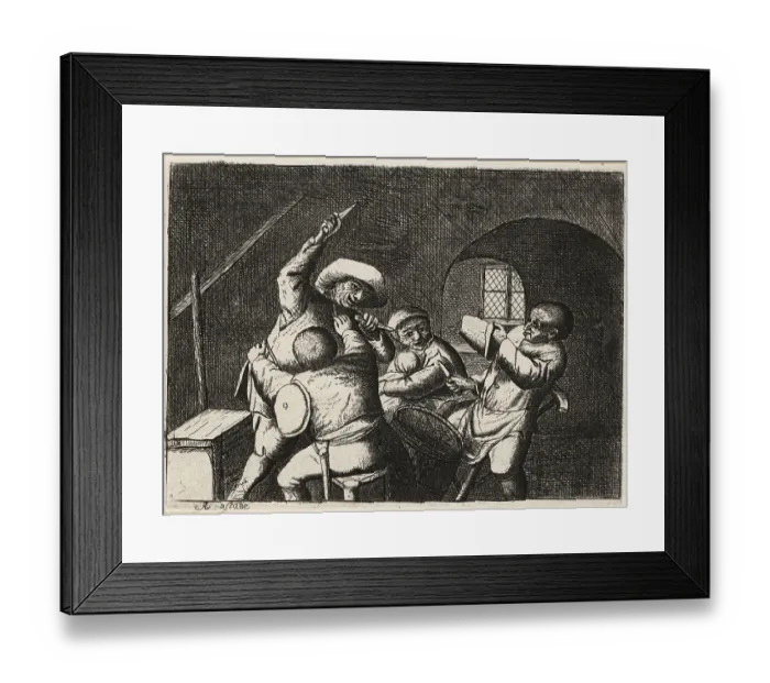 Framed Print : Dutch peasant with two daggers attacks another card player in a Framed Print : Dutch peasant with two daggers attacks another card player in a