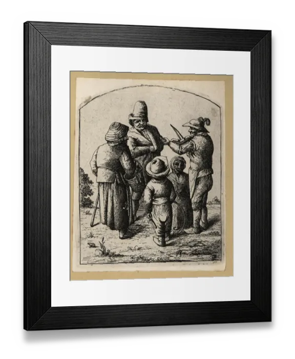 Framed Print : 17th century peasants listening to a street fiddler Framed Print : 17th century peasants listening to a street fiddler
