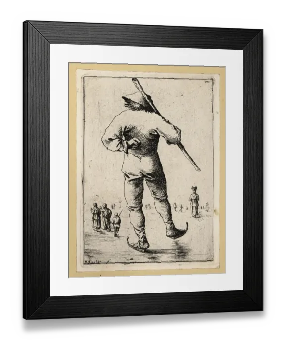 Framed Print : Dutch man skating on a frozen river on ice skates with hat and s Framed Print : Dutch man skating on a frozen river on ice skates with hat and s
