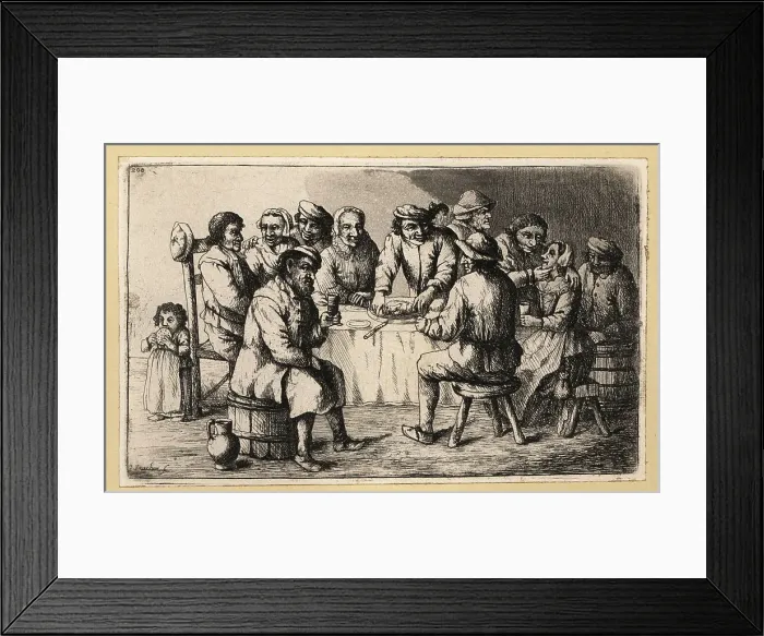Framed Print : Rustic banquet scene with large group at a table, 17th century Framed Print : Rustic banquet scene with large group at a table, 17th century