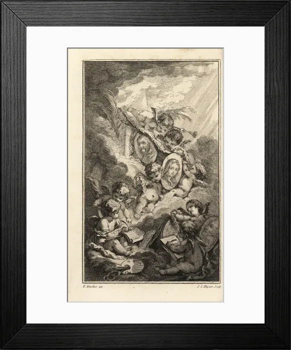 Framed Print : Putti garlanding oval portraits of artists with laurels Framed Print : Putti garlanding oval portraits of artists with laurels