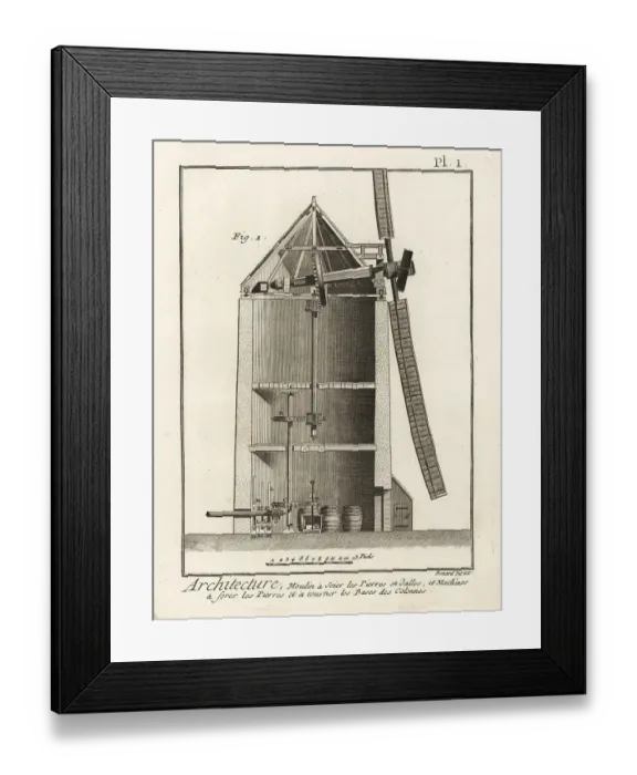 Framed Print : Cross-section elevation through a windmill Framed Print : Cross-section elevation through a windmill