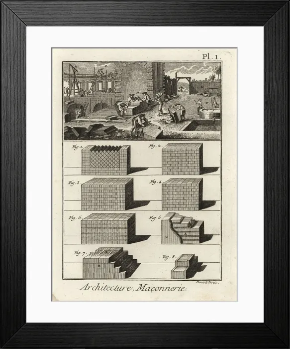Framed Print : Masons working on a building, 18th century Framed Print : Masons working on a building, 18th century