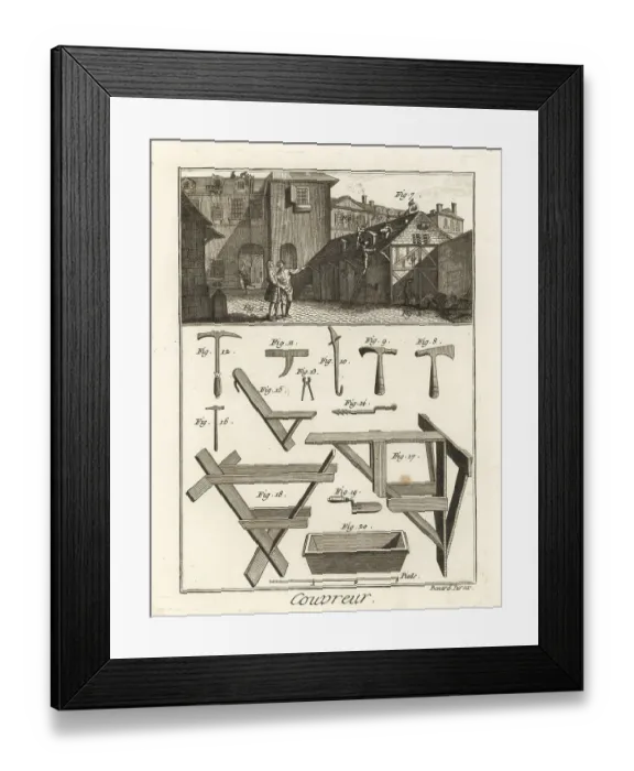 Framed Print : Roofers working on a building, 18th century Framed Print : Roofers working on a building, 18th century