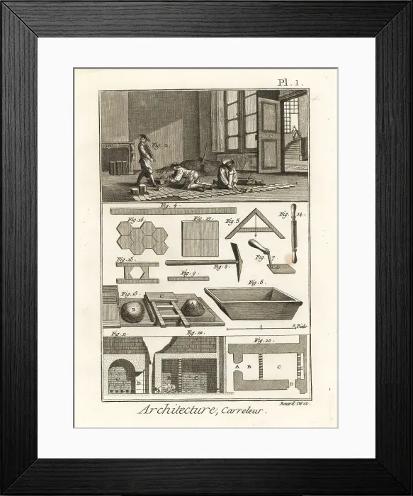 Framed Print : Tilers working on a building floor, 18th century Framed Print : Tilers working on a building floor, 18th century