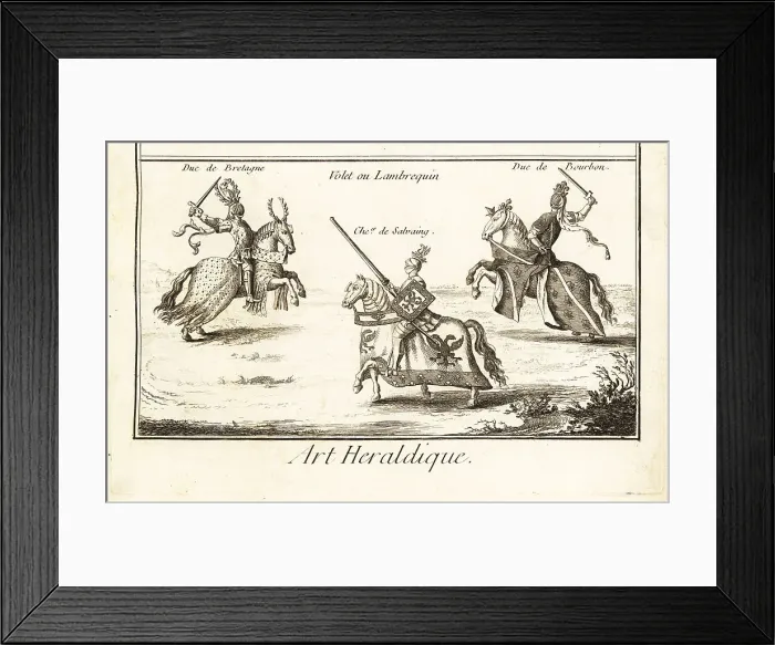 Framed Print : Knights in armour with helmet, crest and mantling Framed Print : Knights in armour with helmet, crest and mantling