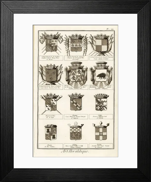 Framed Print : Coats of arms of the French dignitaries, 18th century Framed Print : Coats of arms of the French dignitaries, 18th century