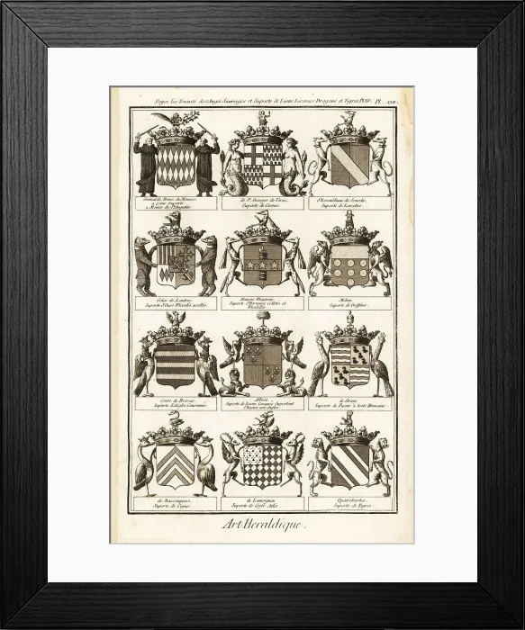 Framed Print : Coats of arms with crests and supporters Framed Print : Coats of arms with crests and supporters