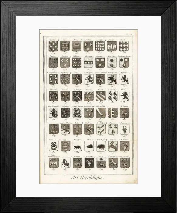 Framed Print : Examples of heraldic terms describing a coat of arms Framed Print : Examples of heraldic terms describing a coat of arms