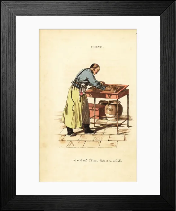 Framed Print : Chinese tradesman calculating with swan-pan, 18th century Framed Print : Chinese tradesman calculating with swan-pan, 18th century