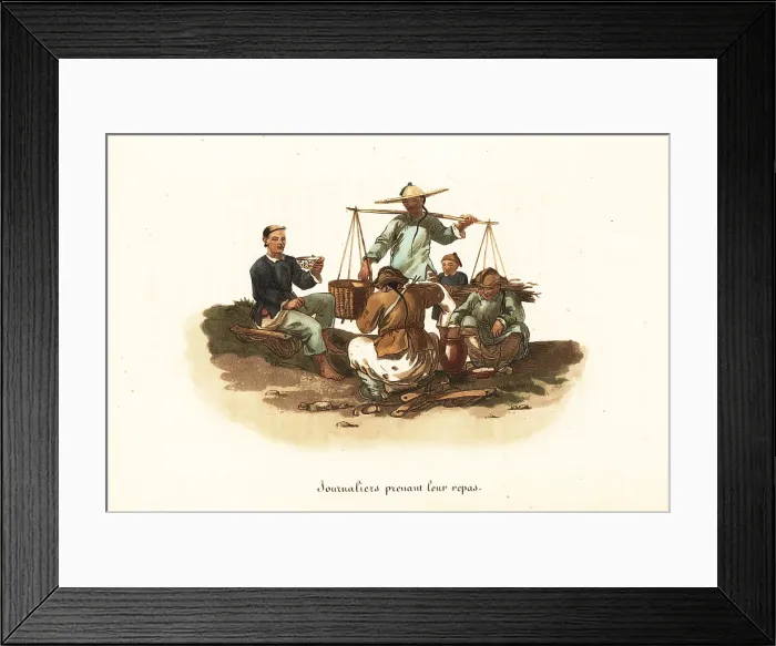 Framed Print : Chinese trackers eating rice with chopsticks, 18th century Framed Print : Chinese trackers eating rice with chopsticks, 18th century
